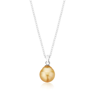 Sterling Silver 9-11mm Golden South Sea Pearl Pendant