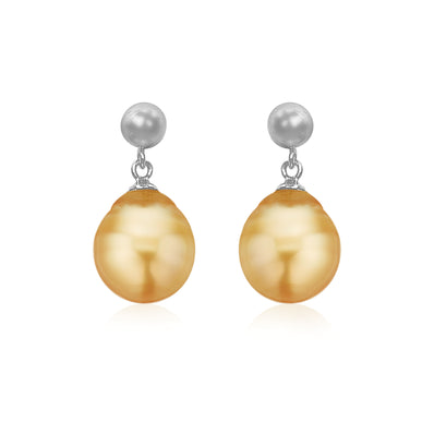 Sterling Silver 9-11mm Golden South Sea Pearl Earrings