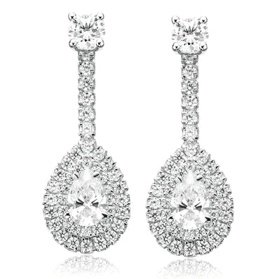 KISS Sterling Silver Pear & Round Cut White Swarovski Drop Earrings