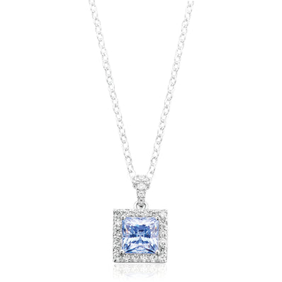 KISS Sterling Silver  Princess & Round Cut with Blue & White Swarovski Zirconia Necklaces