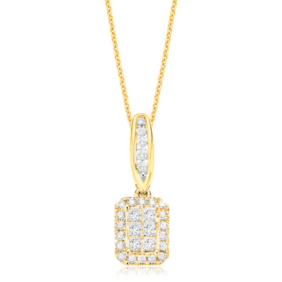 New York 14ct White Gold Round Brilliant & Princess Cut 3/4 CARAT tw of Diamonds Pendant
