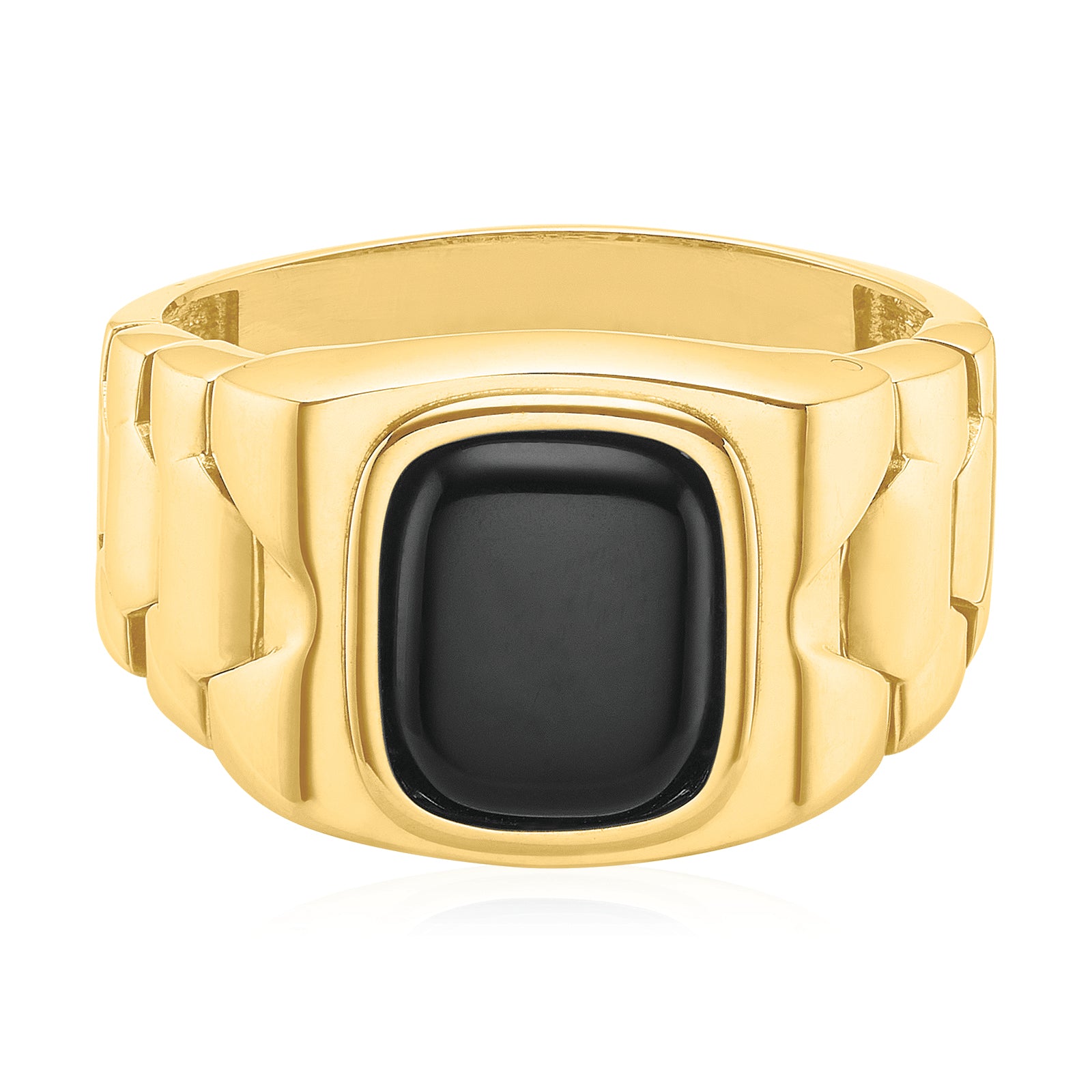 9ct Yellow Gold with Onyx Mens Ring - Main Image