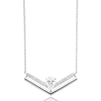 Sterling Silver 40-45cm with Pear & Round Cut White Cubic Zirconia Necklace