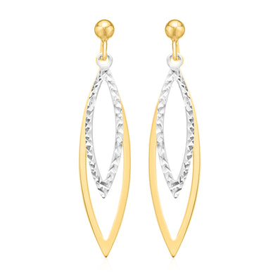 9ct Two Tone Gold Diamond Cut Double Drop Earrings