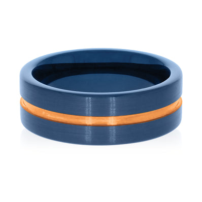 Tensity Tungsten Blue and Rose Gold Mens Ring
