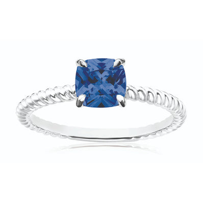 Sterling Silver with Cushion Cut  6X6MM Navy Blue Cubic Zirconia Fashion Rings
