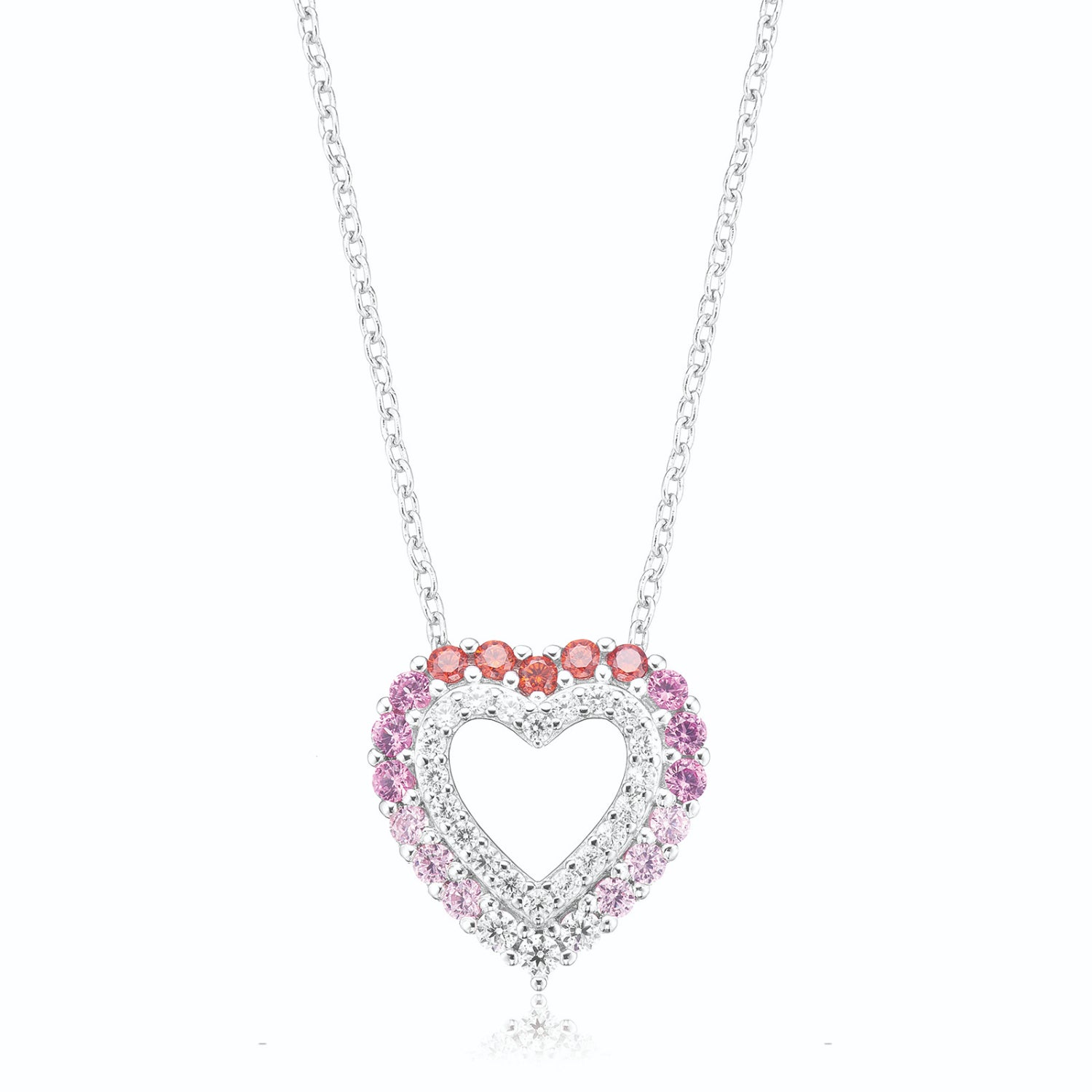 Sterling Silver Cubic Zirconia Rainbow Heart Pendant