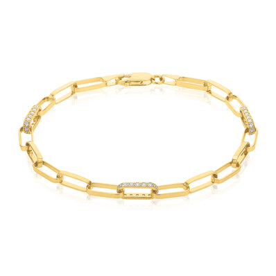 9ct Yellow Gold & Silver-filled 19cm Long Belcher Chain with Cubic Zirconia Bracelets