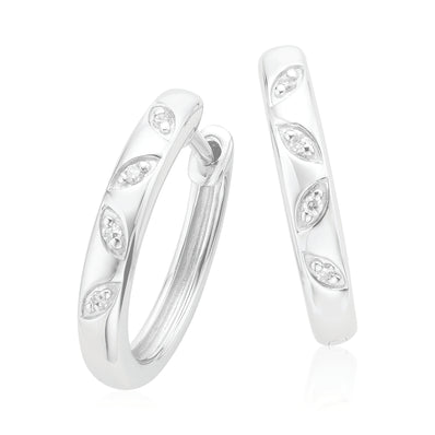 Sterling Silver with Round Brilliant Cut Diamond Set Hoop Earrings