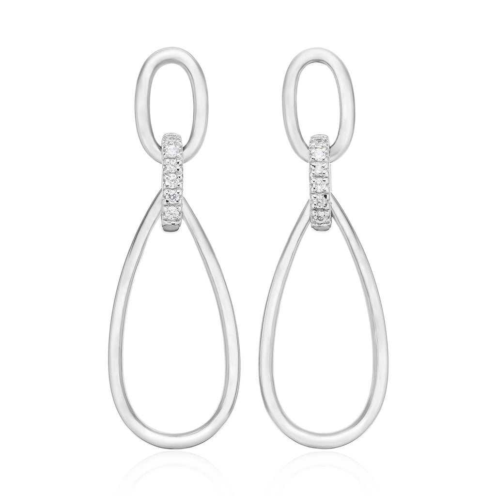 Sterling Silver with Round Cut White Cubic Zirconia Drop Earrings