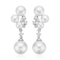 Sterling Silver Button Fresh Water Pearl & Cubic Zirconia Drop Earrings