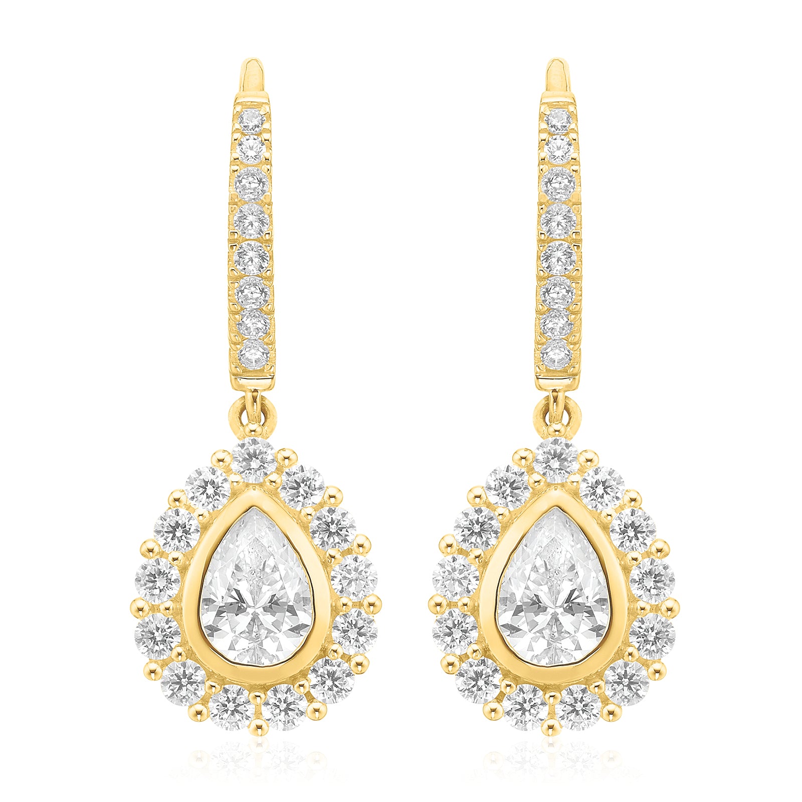 HUSH 9ct Yellow Gold with Pear & Round Brilliant Cut 2.30 CARAT tw of Diamond Simulant Drop Earrings