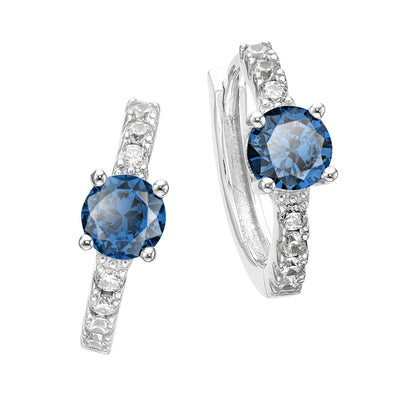 Sterling Silver with Round Blue Sapphire Tone and White Cubic Zirconia September  Birthstone Hoop Earrings