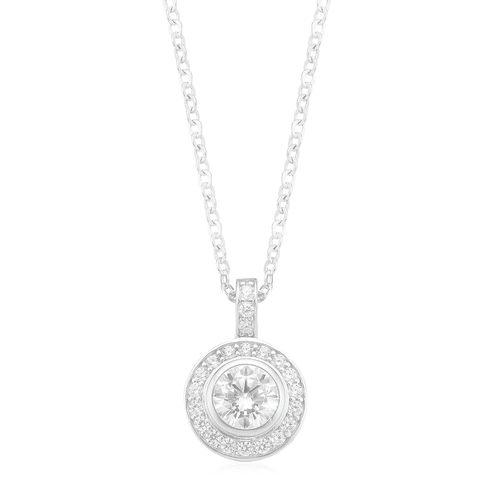 925 Sterling Silver Necklace & Pendant Set - Shiny Rectangle Double Zircon - 40+5cm