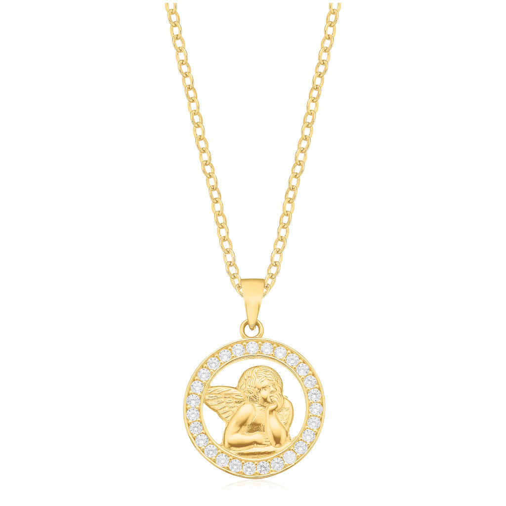 9ct Yellow Gold with Cubic Zirconia Angel Pendant