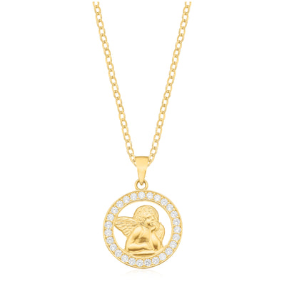 9ct Yellow Gold with Cubic Zirconia Angel Pendant
