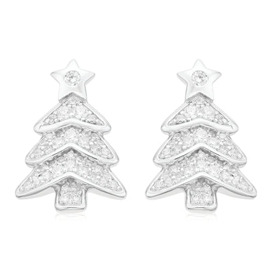 Sterling Silver with Cubic Zirconia Christmas Star Drop Earrings