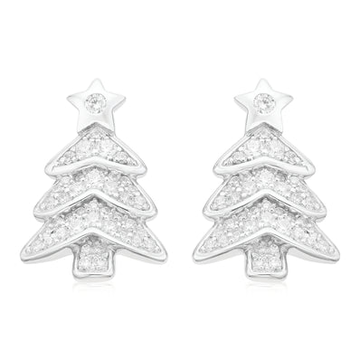 Sterling Silver with Cubic Zirconia Christmas Star Drop Earrings