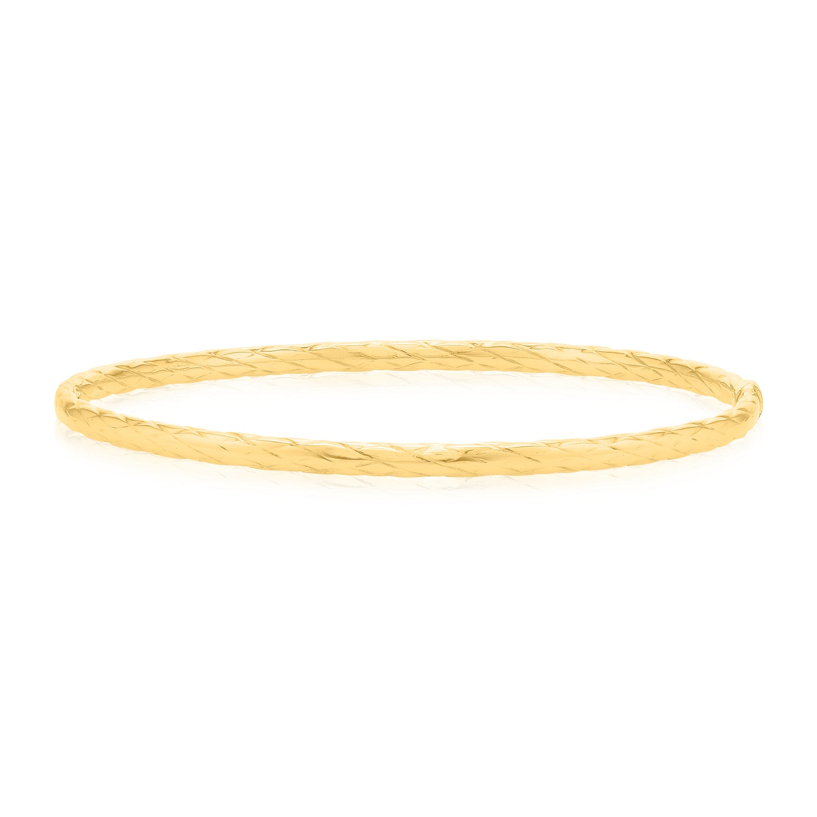 10k Yellow Gold Slender Diamond Pattern Textured Bangle