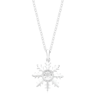 Sterling Silver with Round Brilliant Cut Diamond Set Snowflake Pendant