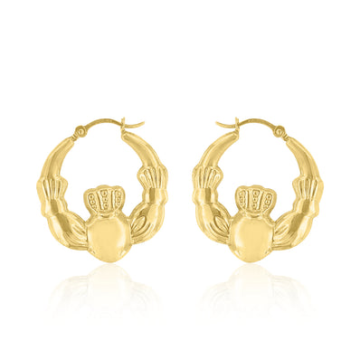 9ct Yellow Gold and Silver-filled Claddagh Hoop Earrings