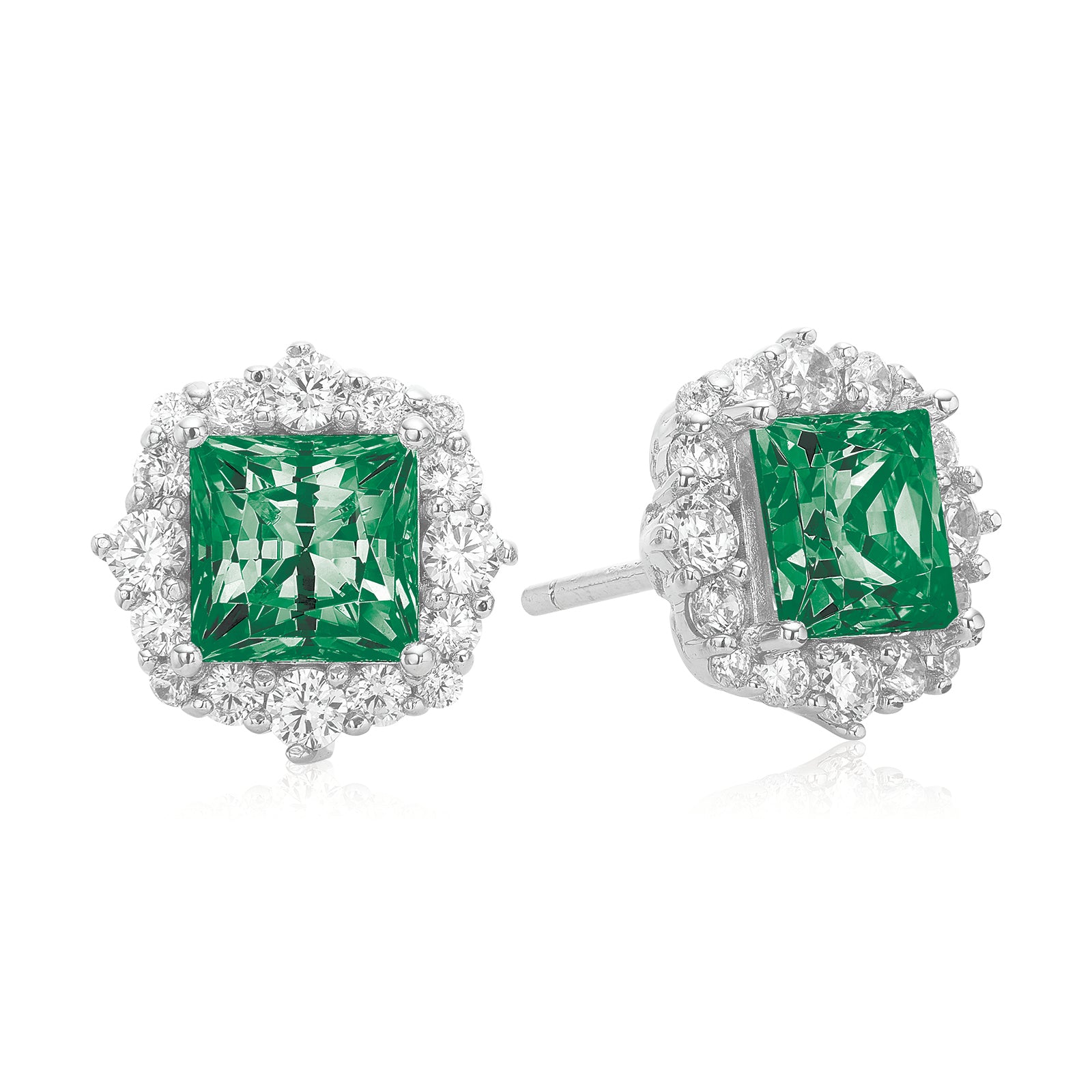 KISS Sterling Silver Green & White Stud Earrings