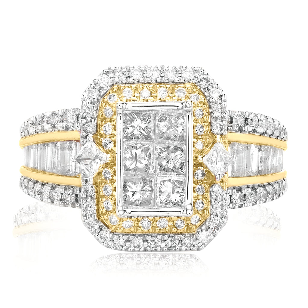 New York 14ct White Gold with Princess Cut 1 1/2 CARAT tw of Diamond Dress Ring