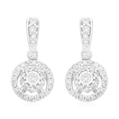 London 9ct White Gold with Round Brilliant Cut 1/4 CARAT tw Diamond Drop Earrings