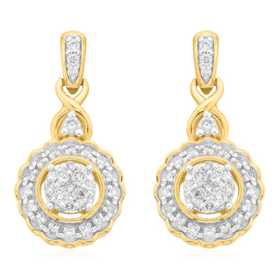 London 9ct Yellow Gold with Round Brilliant Cut 1/2 CARAT tw Diamond Drop Earrings