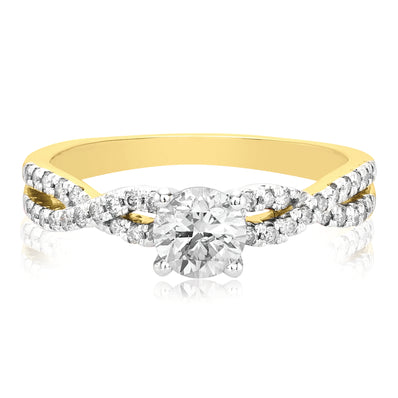 Solitaire 9ct Yellow Gold with Round Brilliant Cut 1 CARAT tw of Diamond Engagement Ring