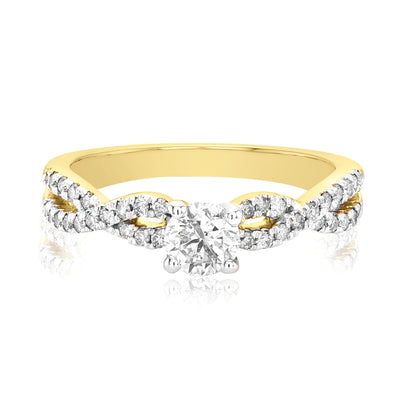Solitaire 9ct Yellow Gold with Round Brilliant Cut 3/4 CARAT tw of Diamond Engagement Ring
