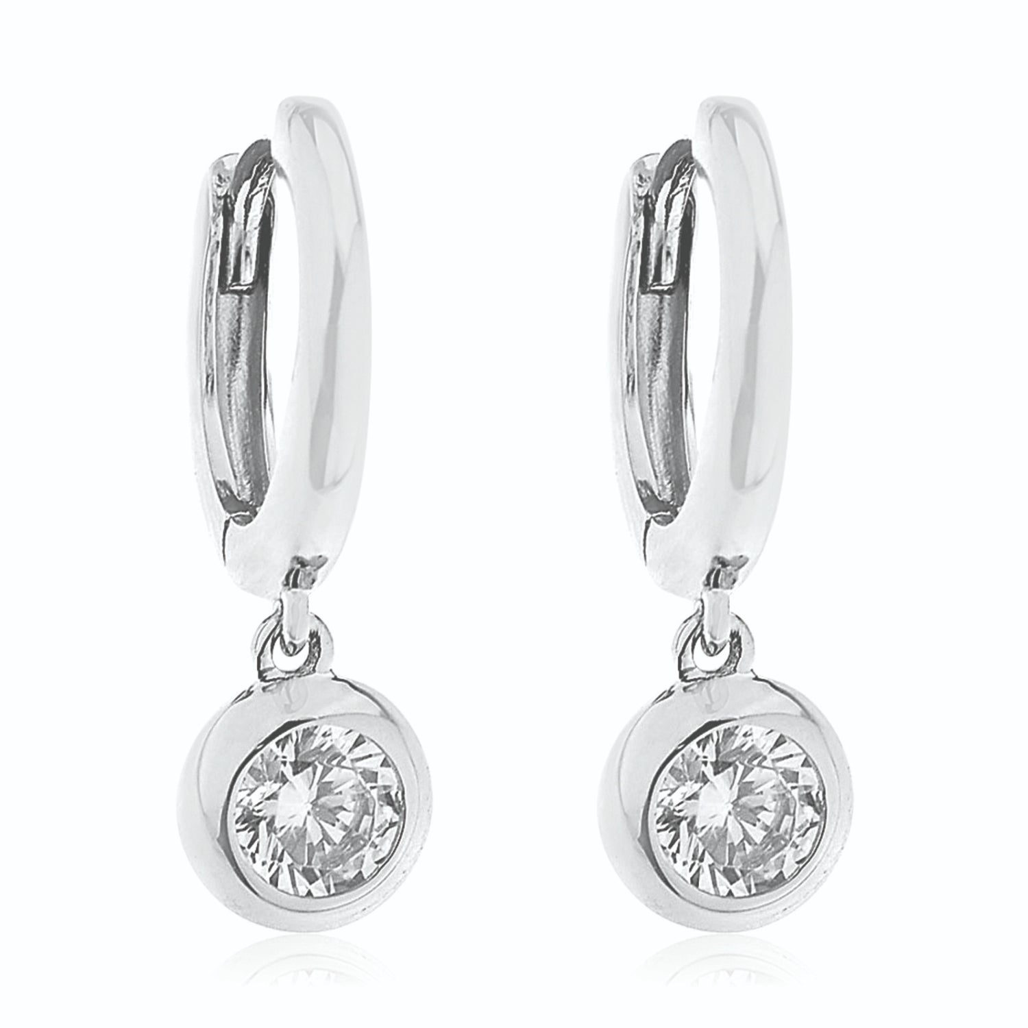 Sterling Silver 4mm with Round Brilliant Cut Cubic Zirconia Drop Earri