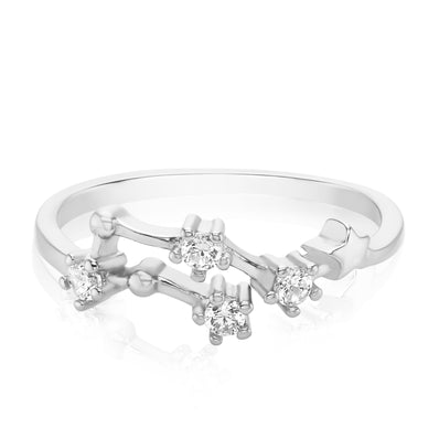 Sterling Silver with Round Brilliant Cut Cubic Zirconia GEMINI Zodiac Ring