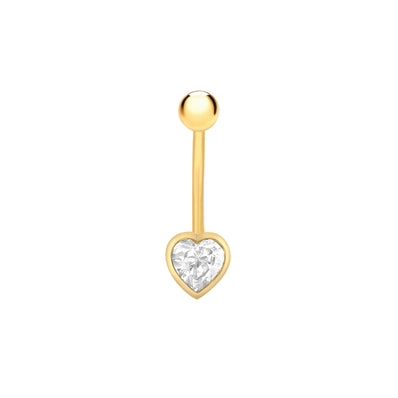 9ct Yellow Gold with Cubic Zicornia Heart Belly Stud