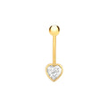 9ct Yellow Gold with Cubic Zicornia Heart Belly Stud