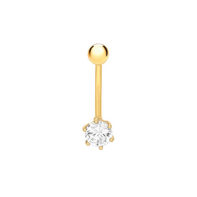 9ct Yellow Gold with Cubic Zicornia Round Belly Stud