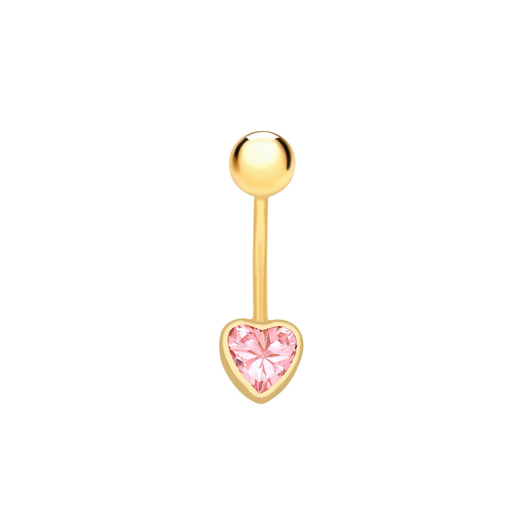 9ct Yellow Gold with Pink Cubic Zicornia Heart Belly Stud