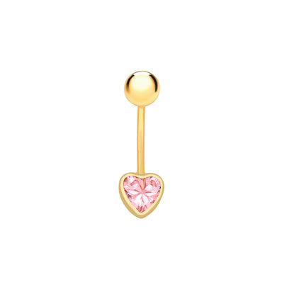 9ct Yellow Gold with Pink Cubic Zicornia Heart Belly Stud