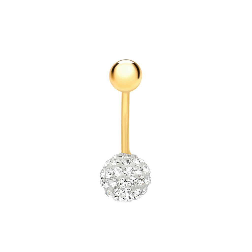 9ct Yellow Gold with White Crystal Round Belly Stud