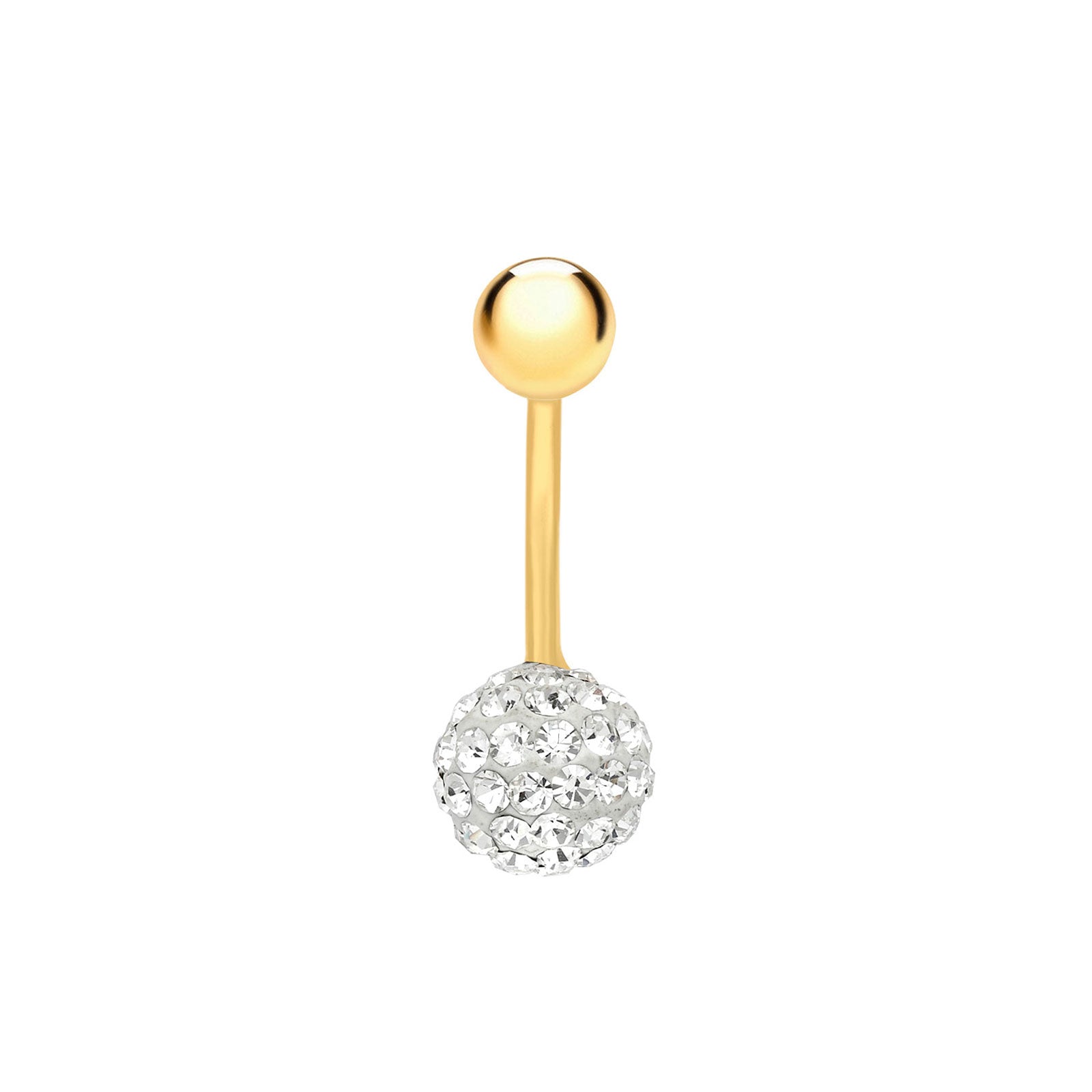 9ct Yellow Gold with White Crystal Round Belly Stud