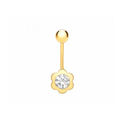 9ct Yellow Gold with White Cubic Zicornia Flower Belly Stud