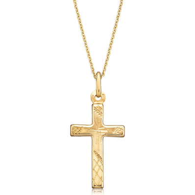 9ct Yellow Gold 22mm Engraved Cross Pendant