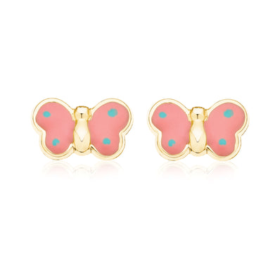 9ct Yellow Gold Enamel Butterfly Kids Stud Earrings