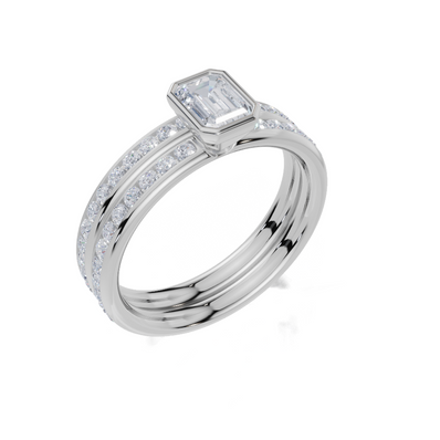 9ct White Gold Emerald Cut 0.82 Carat tw of Lab-Grown Diamonds Ring and 9ct White Gold 0.35 Carat tw of Lab-Grown  Diamonds Band