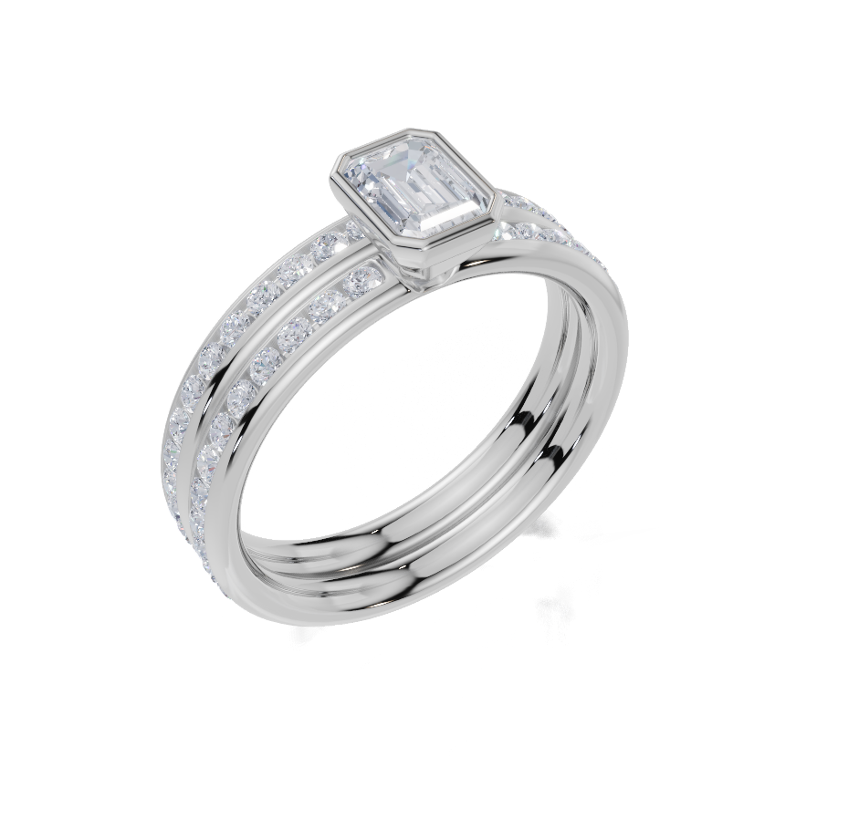 9ct White Gold Emerald Cut 0.82 Carat tw of Lab-Grown Diamonds Ring and 9ct White Gold 0.35 Carat tw of Lab-Grown  Diamonds Band