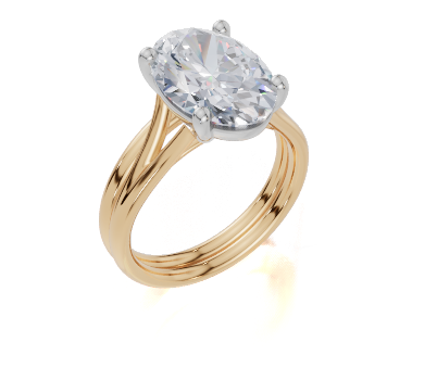 9ct Yellow Gold Oval Cut 4.00 Carat of Lab-Grown  Diamond Ring and 9ct Yellow Gold Lab-Grown Band