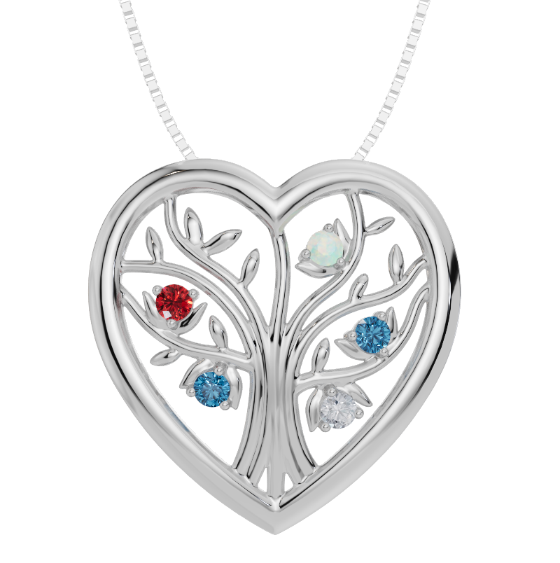 Personalised 5 Birthstones Heart Tree Pendant