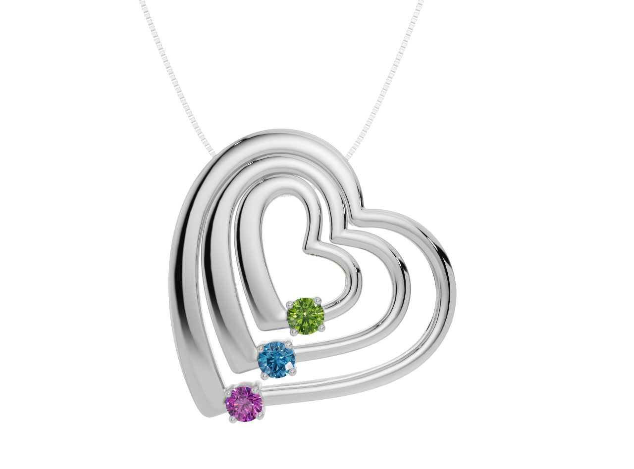 Personalised 3 Birthstones Multi Layered Heart Pendant