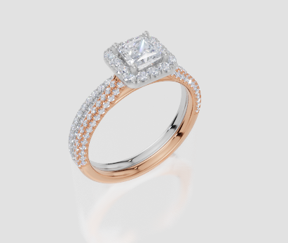 9ct Rose Gold Princess Cut 0.99 Carat tw of Lab-Grown Diamonds Ring and 9ct White Gold 0.36 Carat tw of Lab-Grown  Diamonds Band