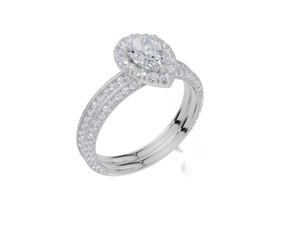 18ct White Gold Pear Cut 1.02 Carat tw of  Diamonds Ring and 18ct White Gold 0.36 Carat tw of   Diamonds Band